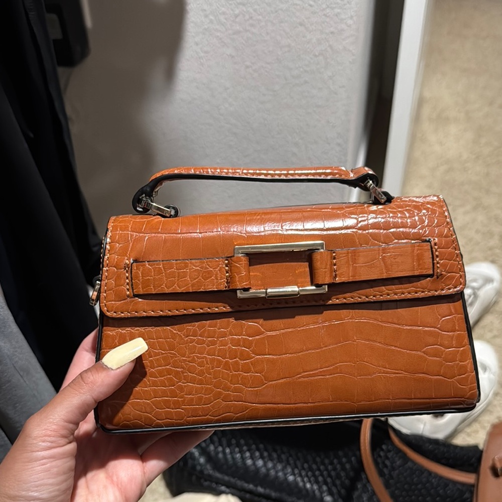 Croc-Embossed Tan Handbag